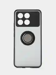 Черный чехол противоударный Xiaomi POCO F6 Pro / K70 / K70 Pro с металлической подставкой кольцом