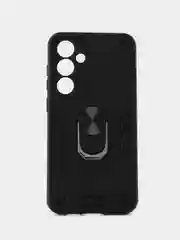 Черный чехол противоударный Samsung Galaxy S24 FE (C24 Фе), с металлической подставкой кольцом