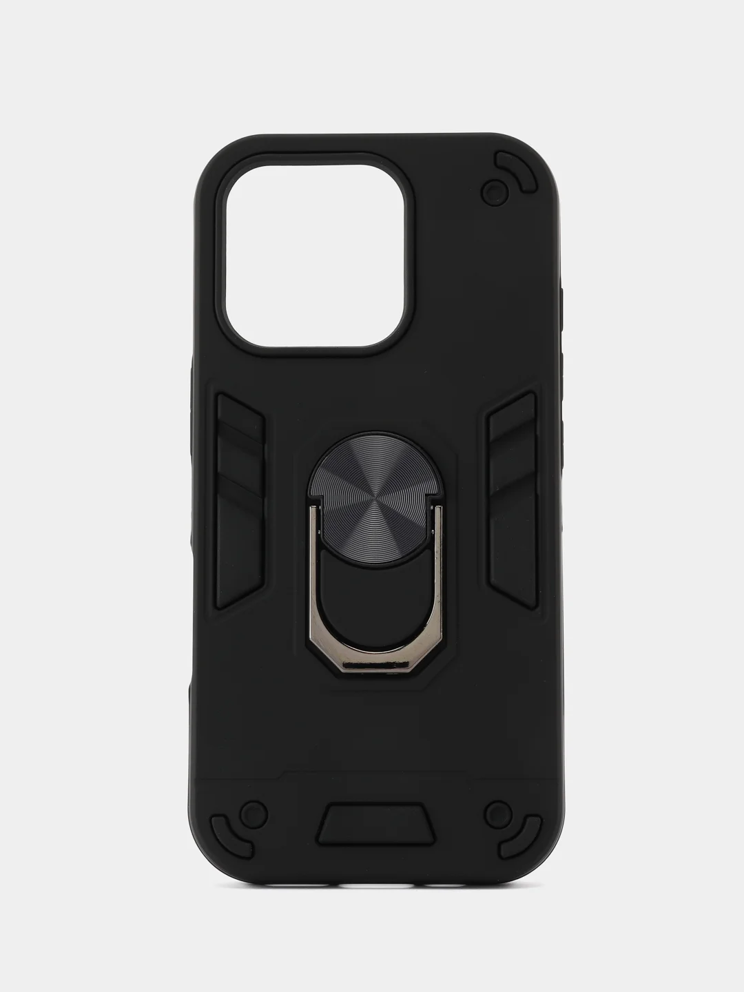 Черный чехол противоударный iPhone 16 PRO (Айфон 16 ПРО), с металлической подставкой кольцом
