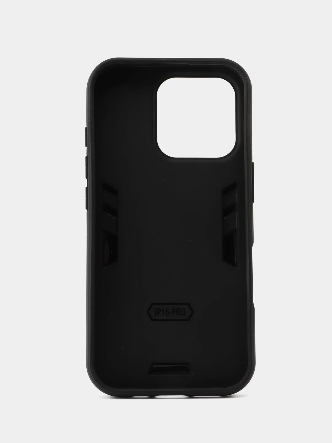 Черный чехол противоударный iPhone 16 PRO (Айфон 16 ПРО), с металлической подставкой кольцом