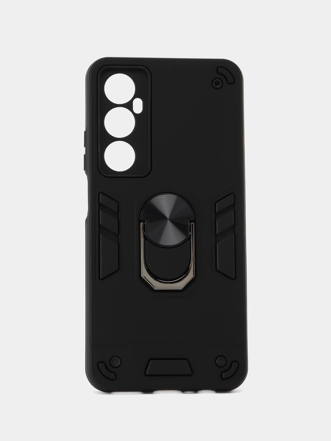 Черный чехол противоударный Realme C65 (Реалми С65), с металлической подставкой кольцом