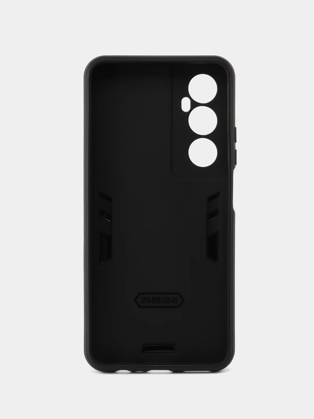 Черный чехол противоударный Realme C65 (Реалми С65), с металлической подставкой кольцом