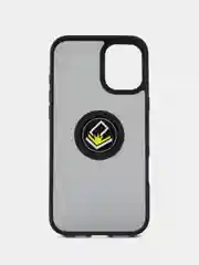 Черный чехол iPhone 16/15/14/13/12/11/Pro/Max/Plus, с металлической подставкой кольцом