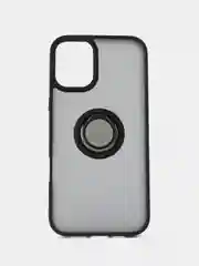 Черный чехол iPhone 16/15/14/13/12/11/Pro/Max/Plus, с металлической подставкой кольцом