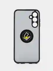 Черный чехол противоударный Samsung Galaxy A25 (Самсунг А25), с металлической подставкой кольцом