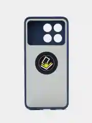 Синий чехол противоударный Xiaomi POCO F6 Pro / K70 / K70 Pro с металлической подставкой кольцом