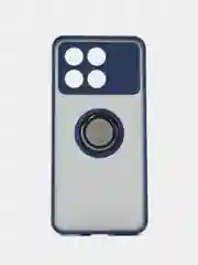 Синий чехол противоударный Xiaomi POCO F6 Pro / K70 / K70 Pro с металлической подставкой кольцом