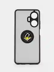 Черный чехол противоударный Realme C55 (Реалми С55), с металлической подставкой кольцом