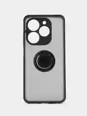 Черный чехол противоударный Tecno Spark 20/20C/Go 2024 с металлической подставкой кольцом