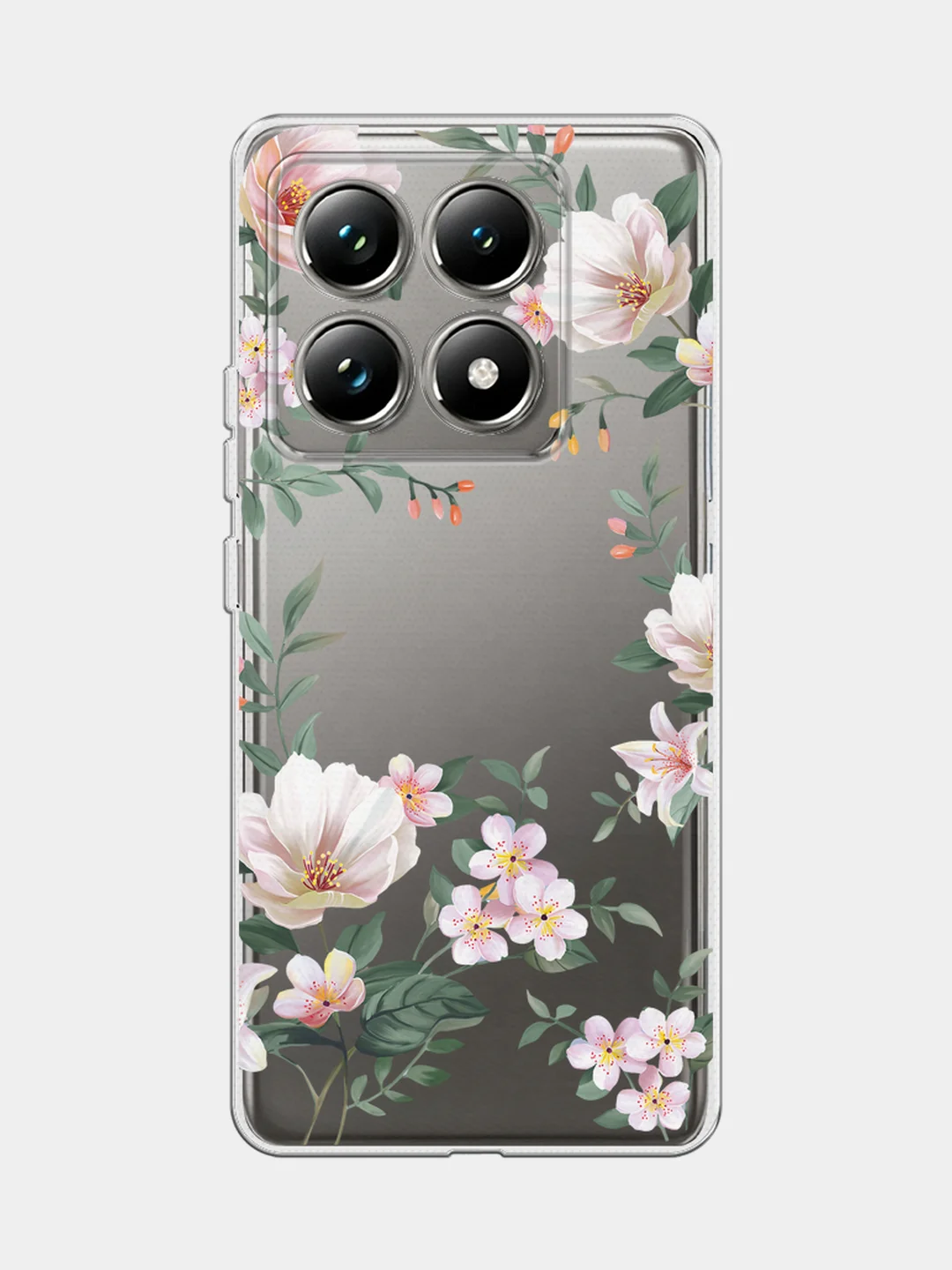 Пастельно-коралловый силиконовый чехол на Xiaomi 14T Pro / Сяоми 14T Про прозрачный, с принтом, защита камеры