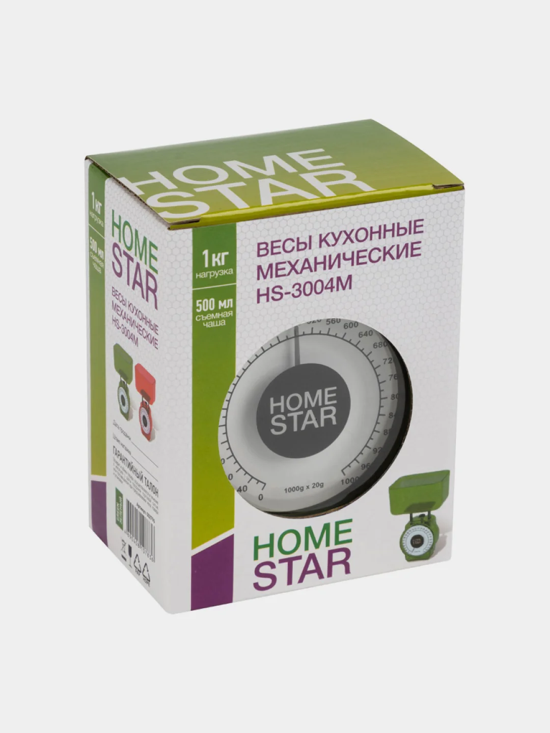 Весы кухонные механические HomeStar HS-3004М 1 кг, зеленый
