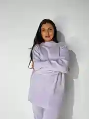 Лавандовый костюм женский, теплый, вязаный