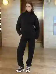 Черный костюм спортивный, женский, утепленный, с начесом