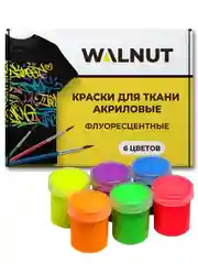 Краски для ткани акриловые (флуоресцентные), 6 цветов