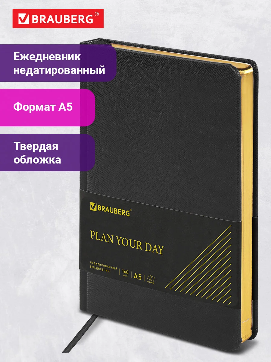 Ежедневник недатированный А5 138х213мм BRAUBERG Iguana под кожу, 160л, черный, 125089