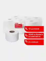 Бумага туалетная 170м, LAIMA (T2), PREMIUM, 2-сл, цвет белый, КОМПЛЕКТ 12 рулонов, 126092