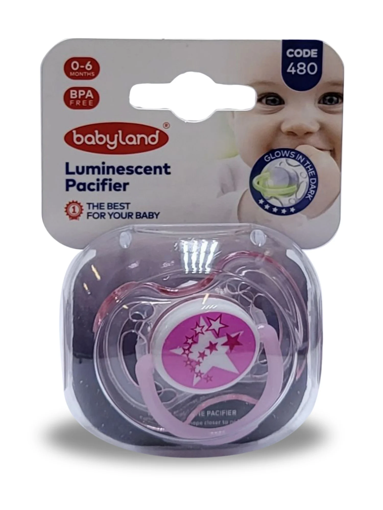 Розовый соска-пустышка Baby Land  ночная силиконовая круглая, 0 мес+