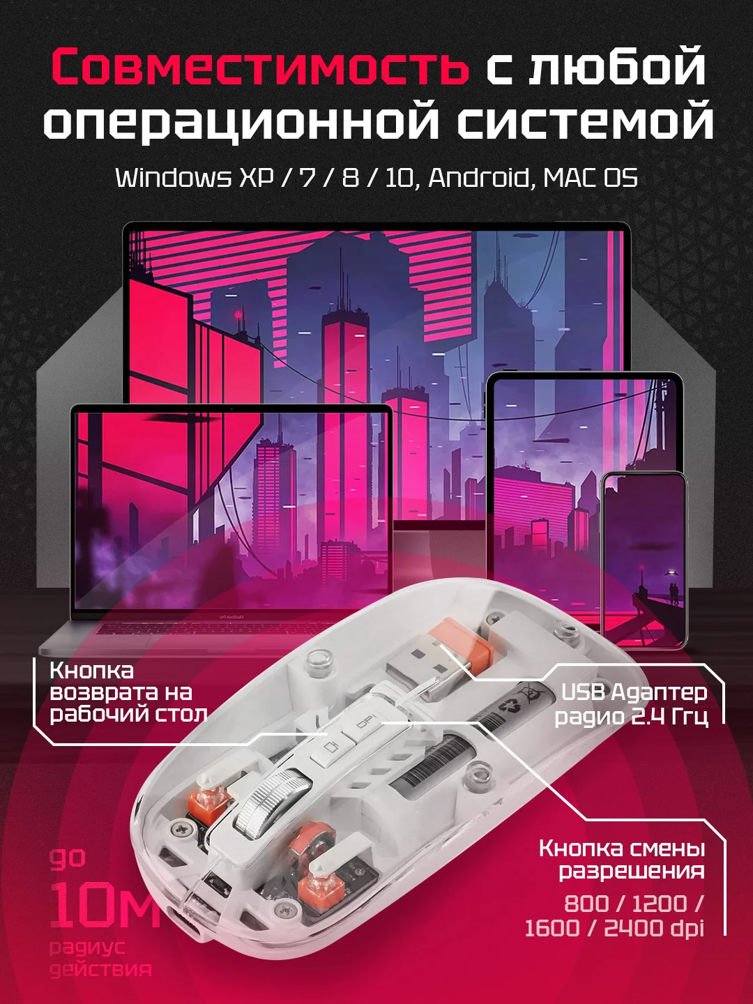 Белый беспроводная мышь, прозрачная, бесшумная, с Bluetooth, аккумуляторная компьютерная