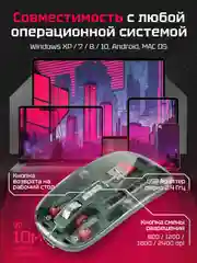 Бирюзовый беспроводная мышь, прозрачная, бесшумная, с Bluetooth, аккумуляторная компьютерная