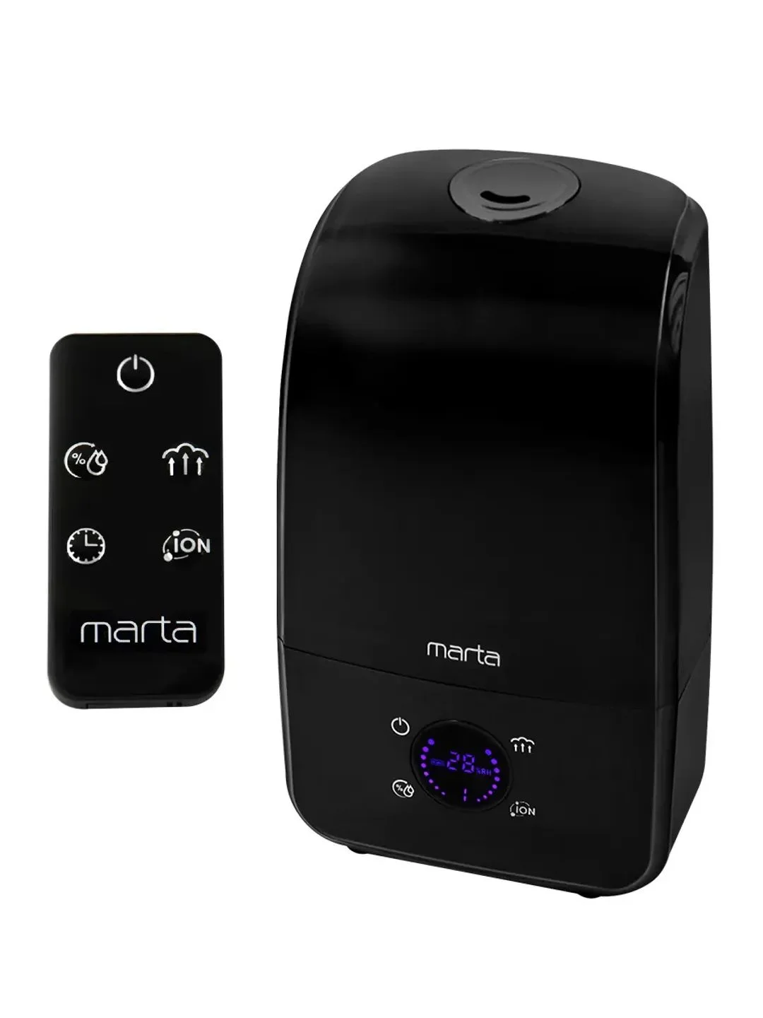 Черный увлажнитель воздуха MARTA MT-2382 с антивирусной УФ-лампой и функцией теплый пар