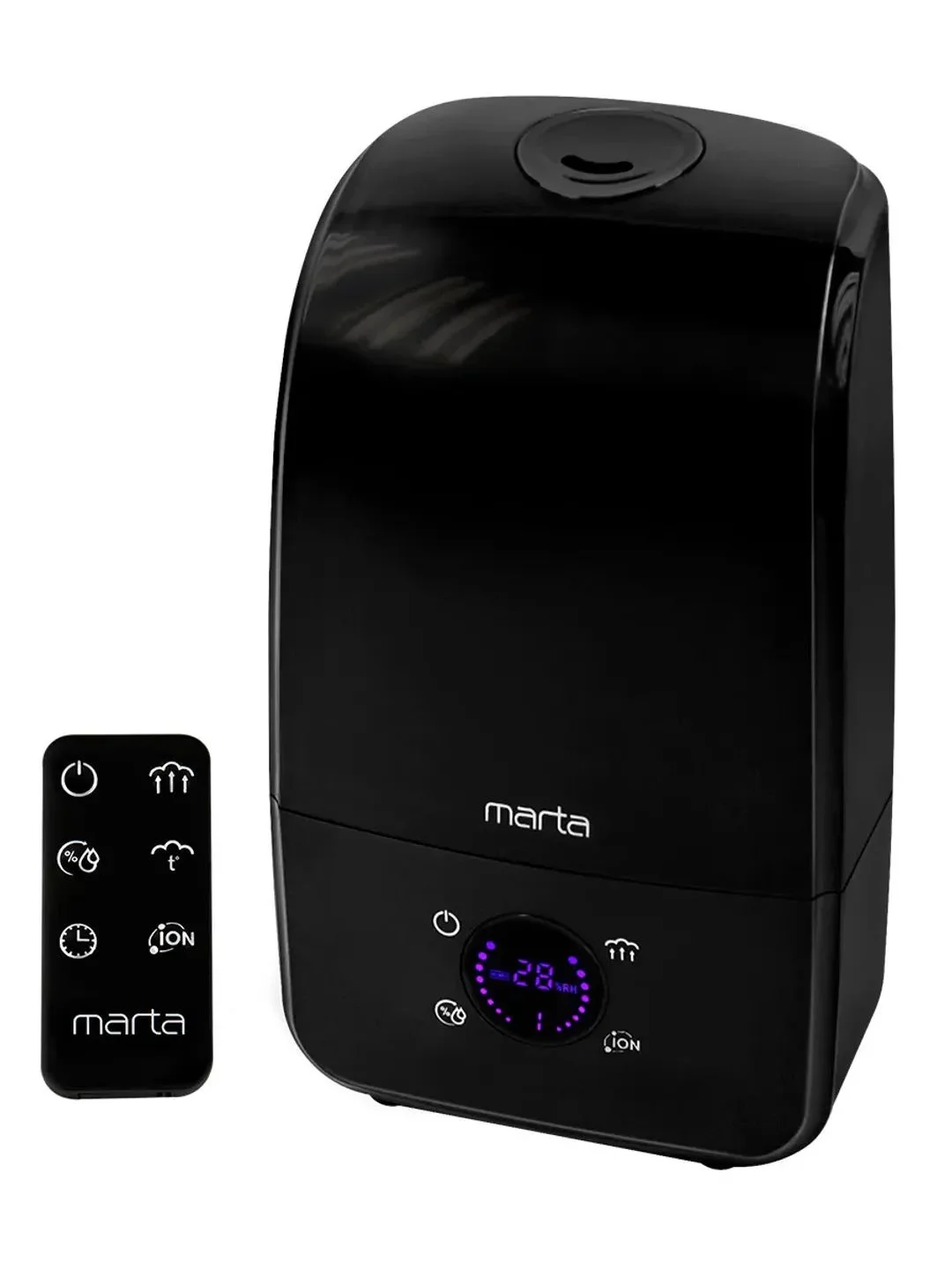 Черный увлажнитель воздуха MARTA MT-2383 с функцией теплый пар и ионизацией темный агат