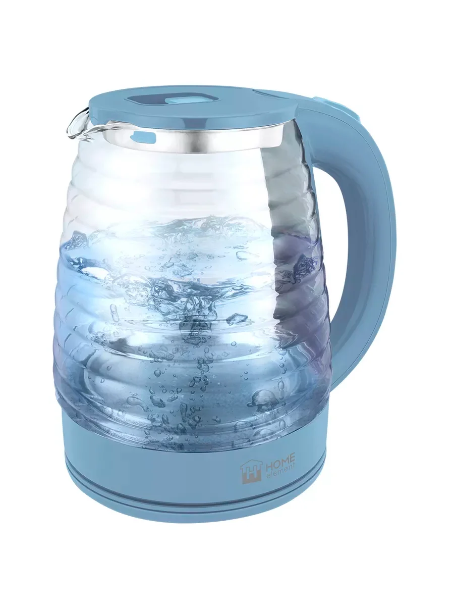 Прозрачный чайник электрический HOME ELEMENT HE-KT2307 стеклянный с подсветкой/ 2л, голубой
