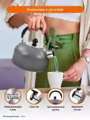 Серый чайник со свистком HOME ELEMENT HE-WK1602, 2л, нерж. сталь, темно-серый матовый