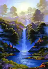 Алмазная мозаика "Пейзаж с водопадом", 5D/ холст 40х50, борт 5 см, полная выкладка