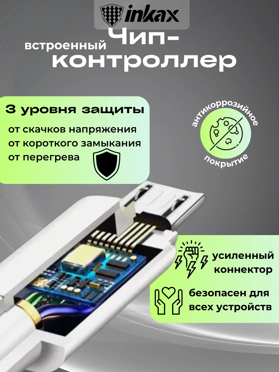 Белый кабель зарядный Inkax CB-01, 3 вида