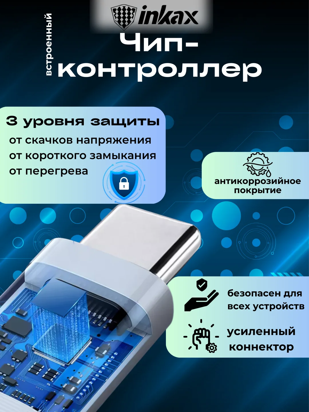Белый кабель зарядный Inkax CB-01, 3 вида