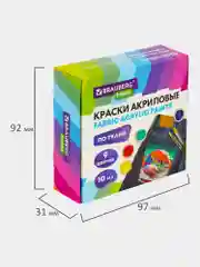 Акриловые краски для ткани, акрил для рисования 9 цветов по 10 мл в баночках, Brauberg