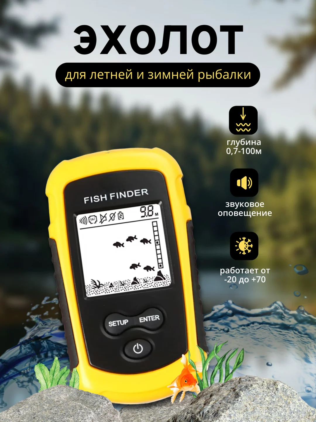 Эхолот Lucky FF1108-1 для рыбалки зимой и летом с лодки и берега