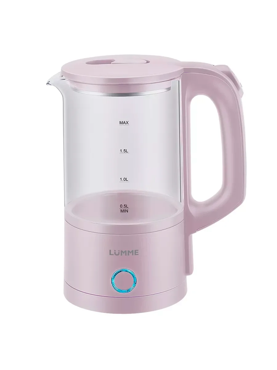 Розовый чайник электрический стеклянный LUMME LU-4105 /1800W/ 1,8л/ розовый