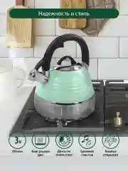 Зеленый чайник со свистком MARTA MT-3098 3 л, капсульное дно, нержавеющая сталь, ментол