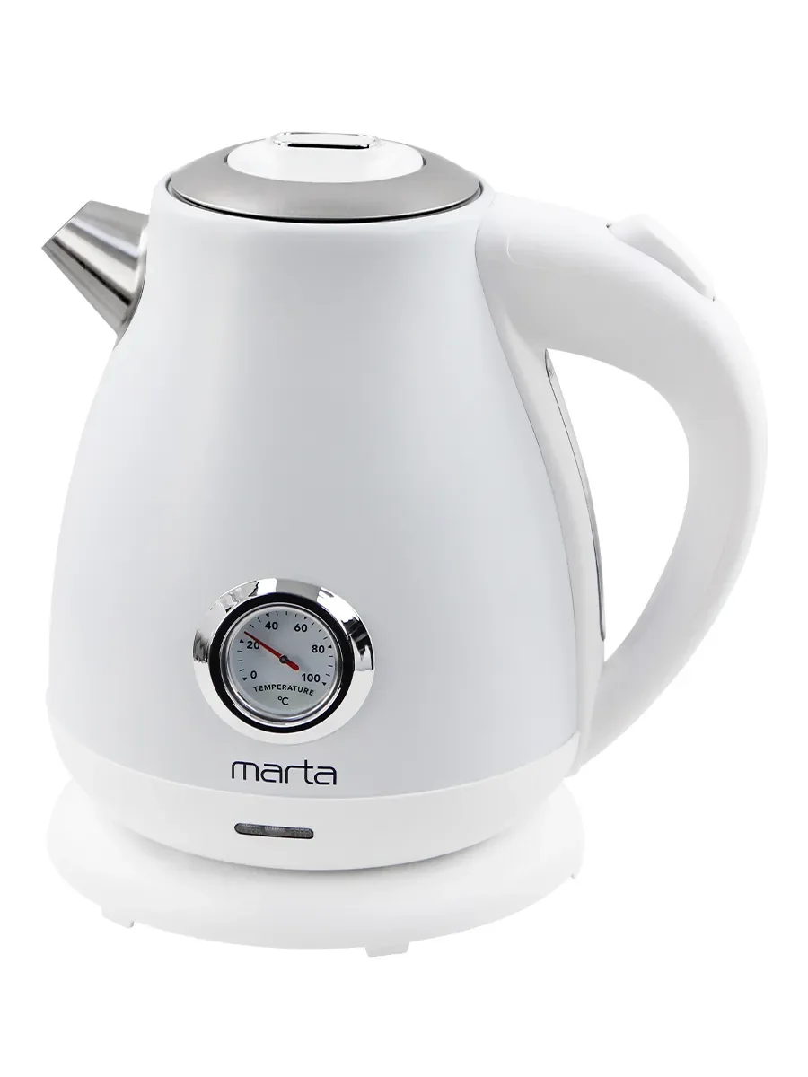 Белый чайник электрический MARTA MT-4646 металлический/ 2200W/ Объем-1,8л/ белый