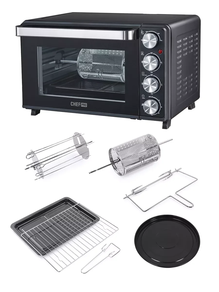 Черный духовой шкаф CHEF PRO CF-EO2102A (50литров, конвекция, аэрофритюрница, вертел, шашлычница)