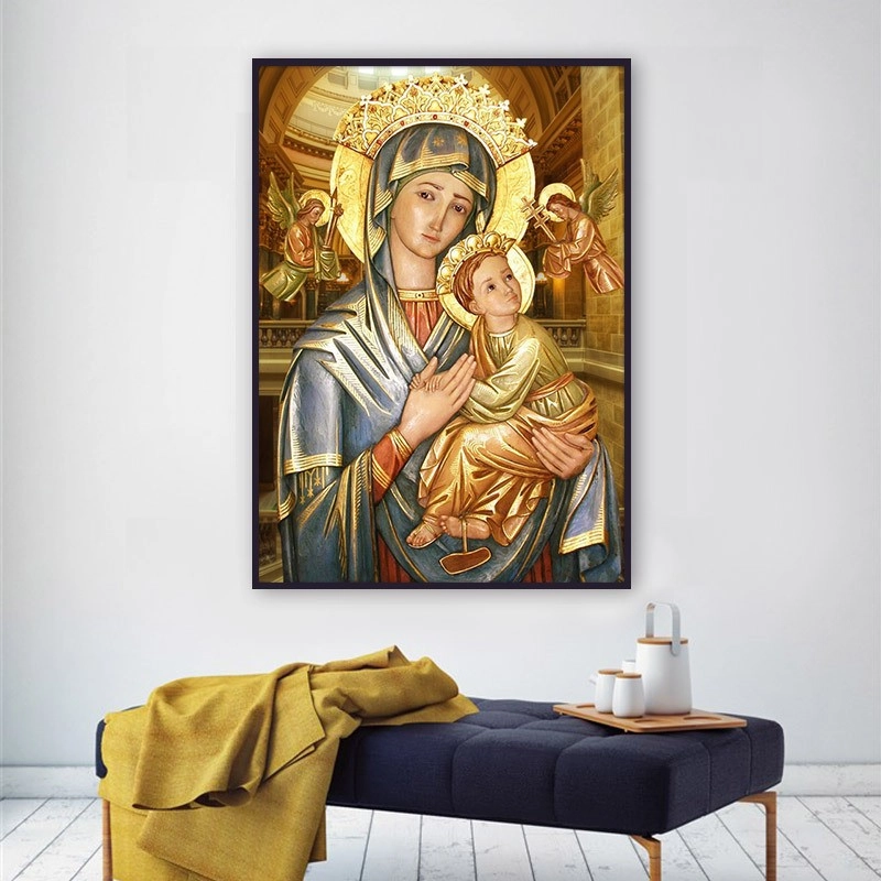 Святая дева, алмазная мозаика, 5D/ холст 45х60, борт 5 см, полная выкладка