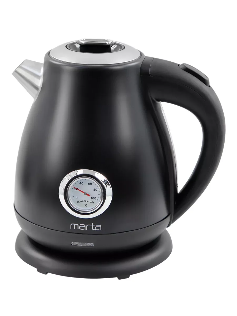 Черный чайник электрический MARTA MT-4646 металлический/ 2200W/ Объем-1,8л/ черный