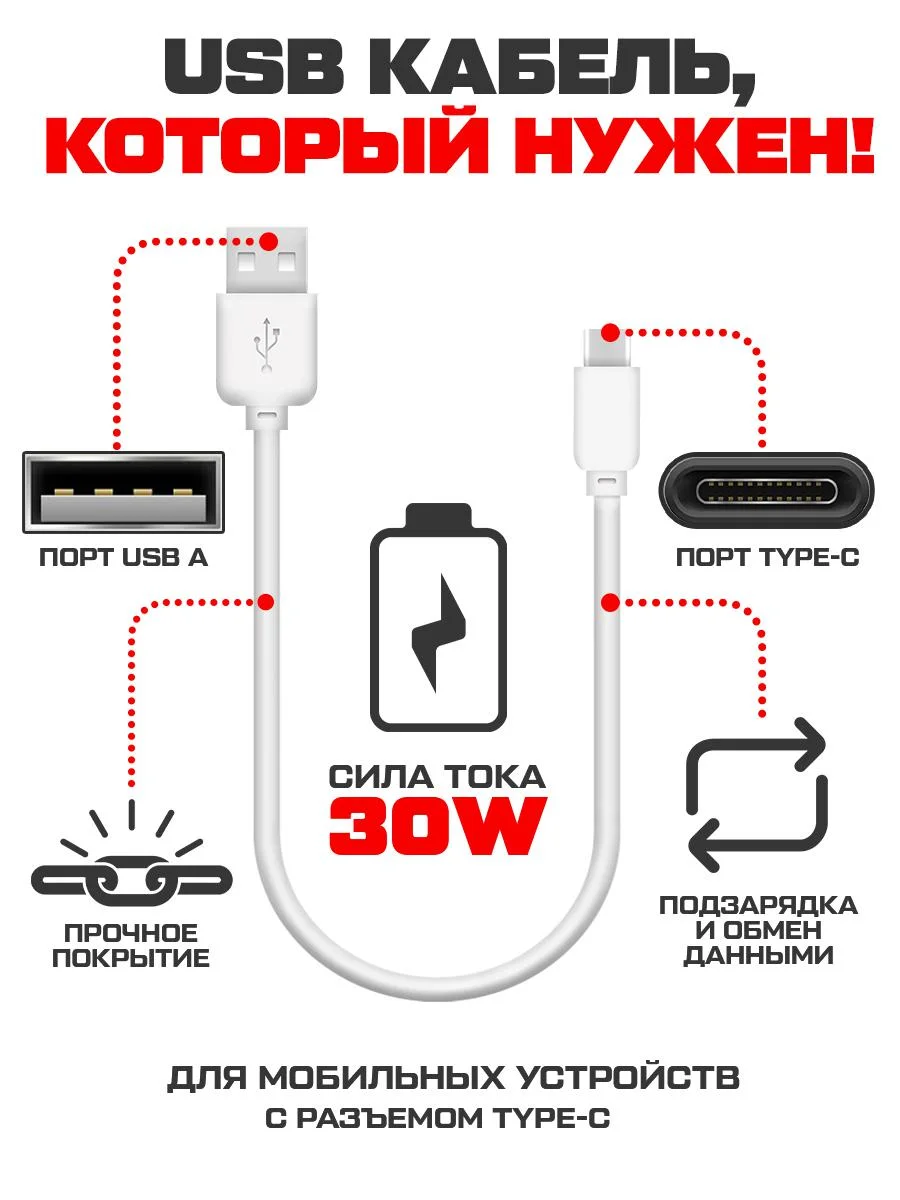 Кабель USB Type-C Krutoff Classic (0,2m) белый