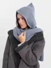 Серый капор вязаный, капюшон демисезонный с шарфом,  шапка, чепчик,  снуд, 3 цвета