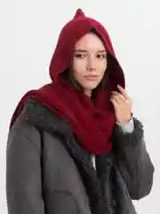 Багровый капор вязаный, капюшон демисезонный с шарфом,  шапка, чепчик,  снуд, 3 цвета