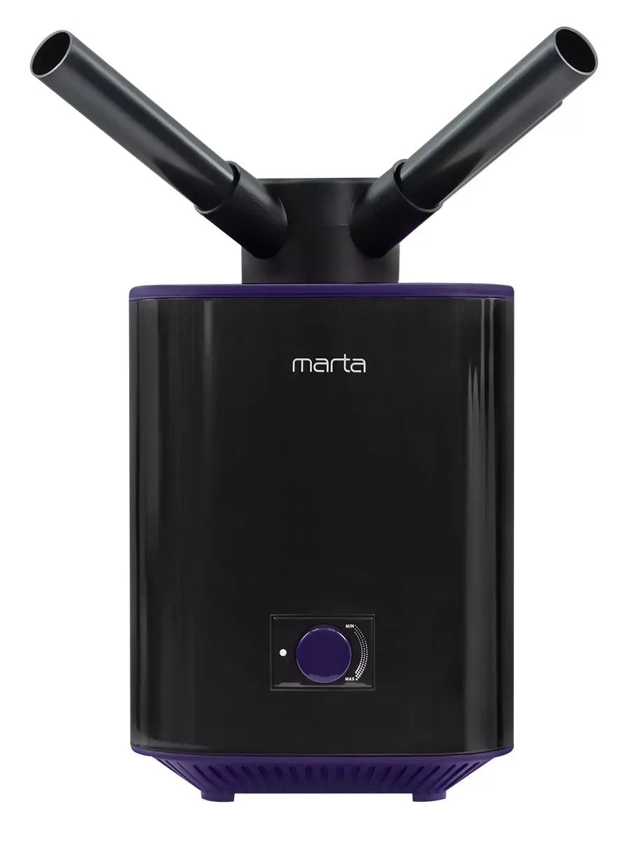 Черный увлажнитель воздуха для дома MARTA MT-HF4707A с УФ лампой, черный/фиолетовый