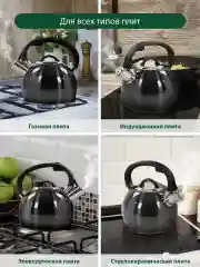 Черный чайник со свистком MARTA MT-3089 2 л/ нержавеющая сталь, черный