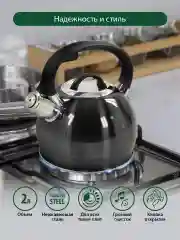 Черный чайник со свистком MARTA MT-3089 2 л/ нержавеющая сталь, черный