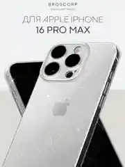 Прозрачный чехол для iPhone 16, Pro, Max, Plus блестящий прозрачный силиконовый BROSCORP, защита камер