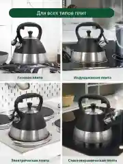 Черный чайник со свистком MARTA MT-3088 3 л, нерж. сталь, черный матовый