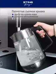 Черный чайник электрический STINGRAY ST-KT3002C стеклянный/со съемным заварочным фильтром