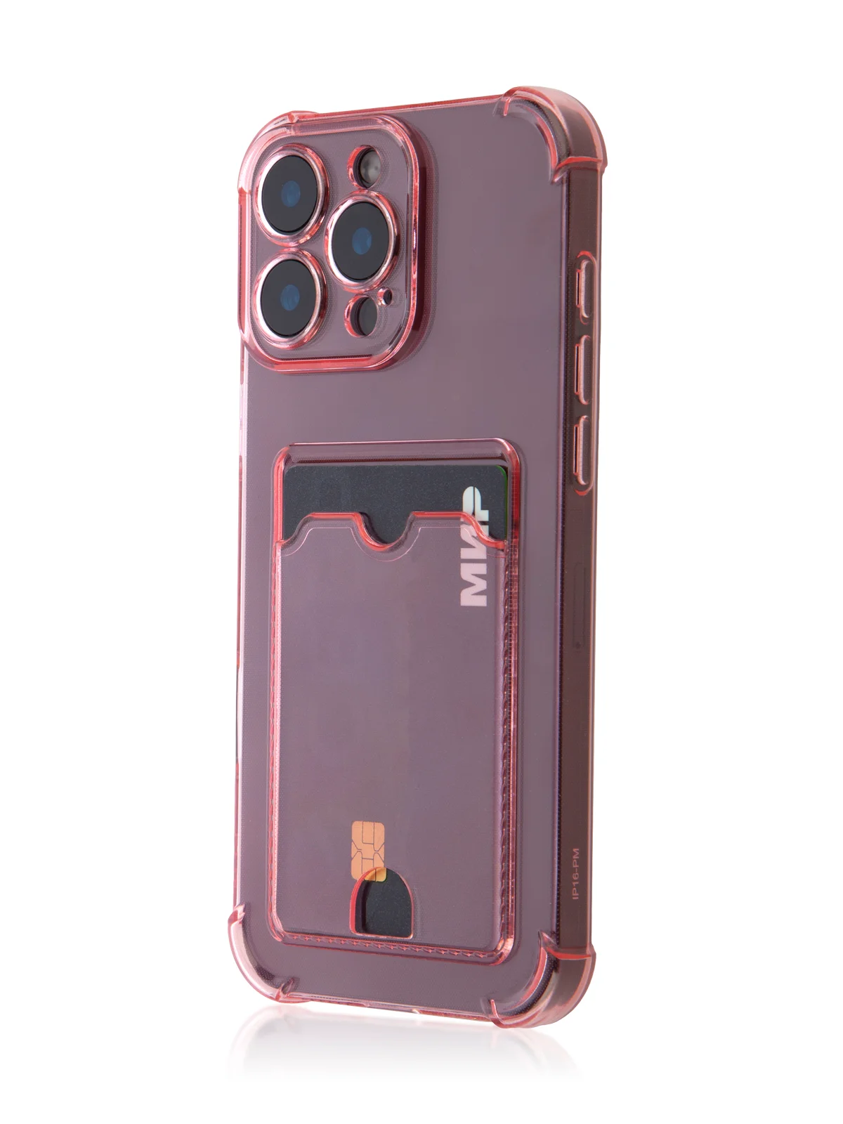 Красный чехол для iPhone 16, Pro, Max, Plus противоударный BROSCORP, карман для карт, защита углов