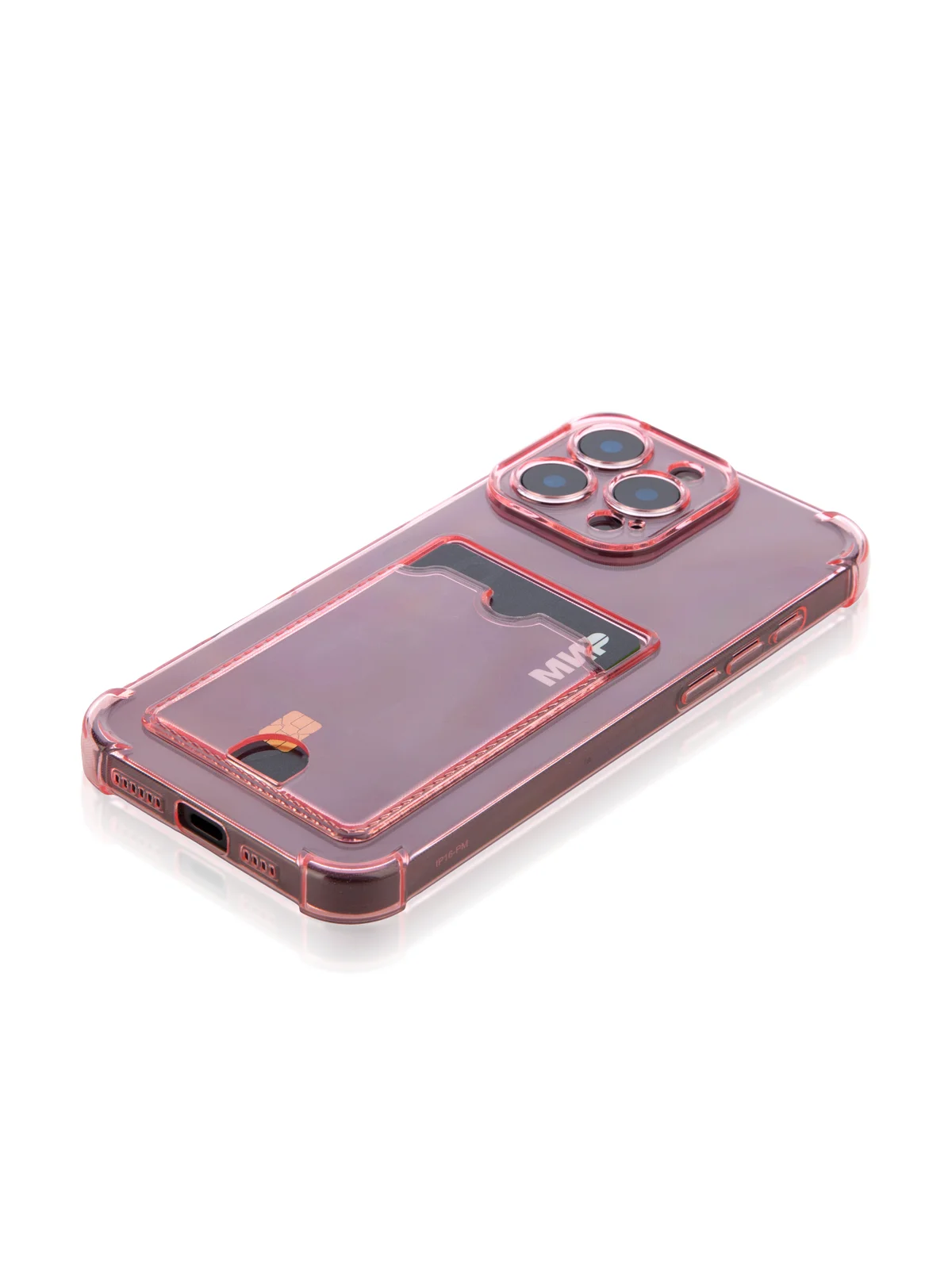 Красный чехол для iPhone 16, Pro, Max, Plus противоударный BROSCORP, карман для карт, защита углов