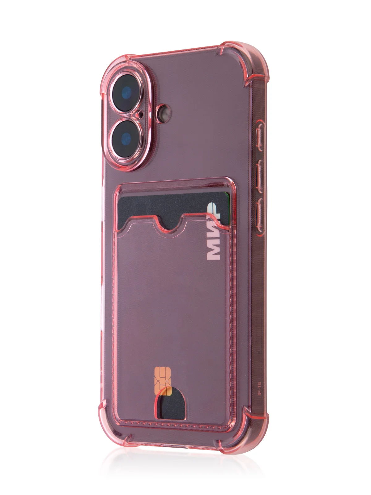 Красный чехол для iPhone 16, Pro, Max, Plus противоударный BROSCORP, карман для карт, защита углов